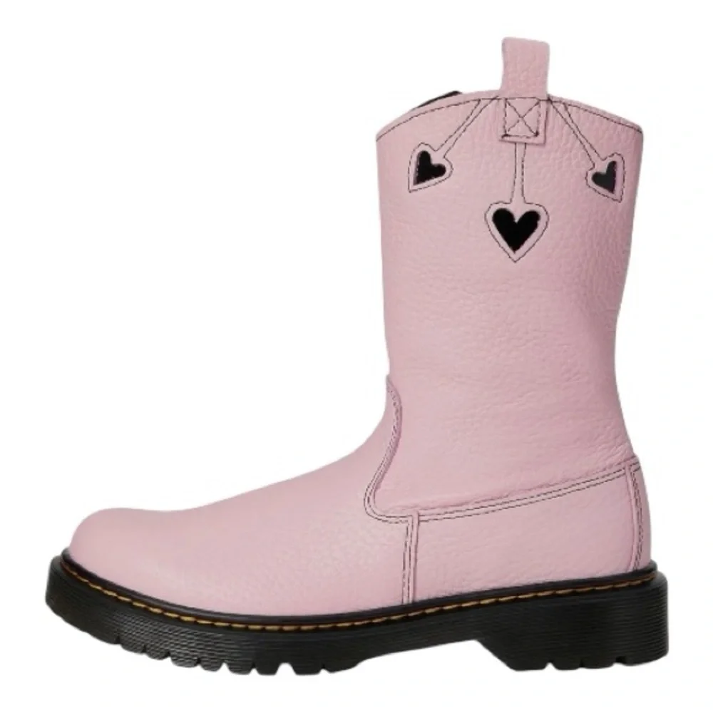 Dr. Martens Pink Leather Blex Heart Boot. Leather Boots with Heart Accents NWOB